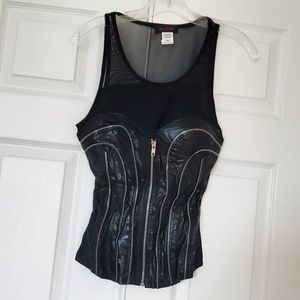 Love culture faux leather corset mesh top medium
